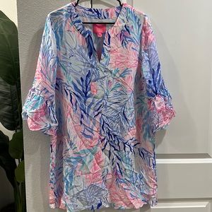 NWT Lilly Pulitzer Elenora Silk Dress. Size Large. Kaleidoscope Coral.
